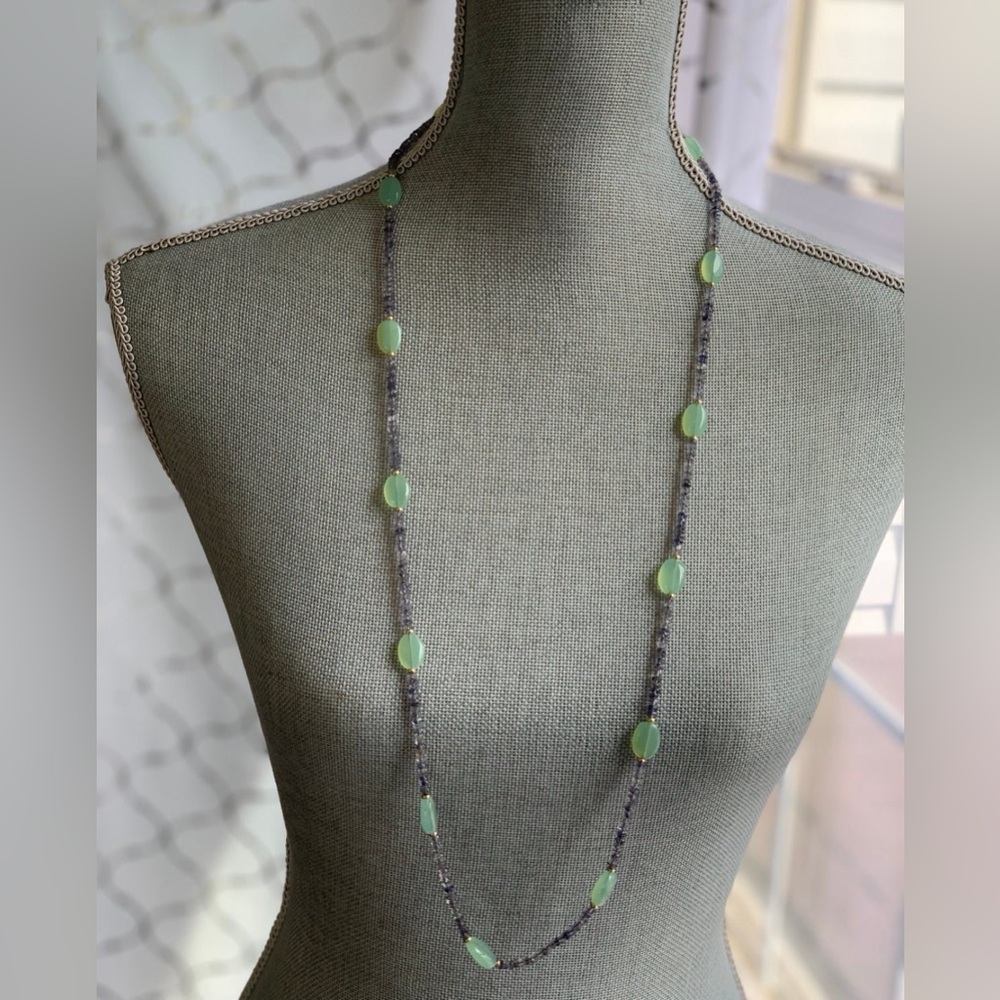 Zoe B 14K gold jade and amethyst beaded necklace